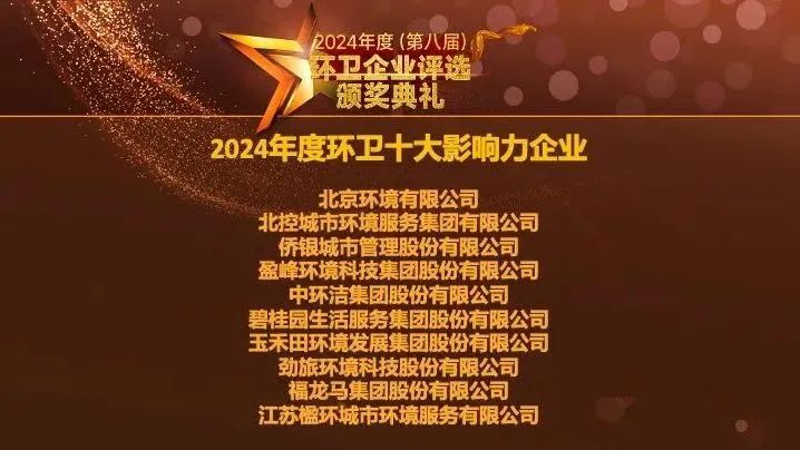 连续五年登榜丨AG庄闲游戏环境荣膺“2024年度环卫十大影响力企业”